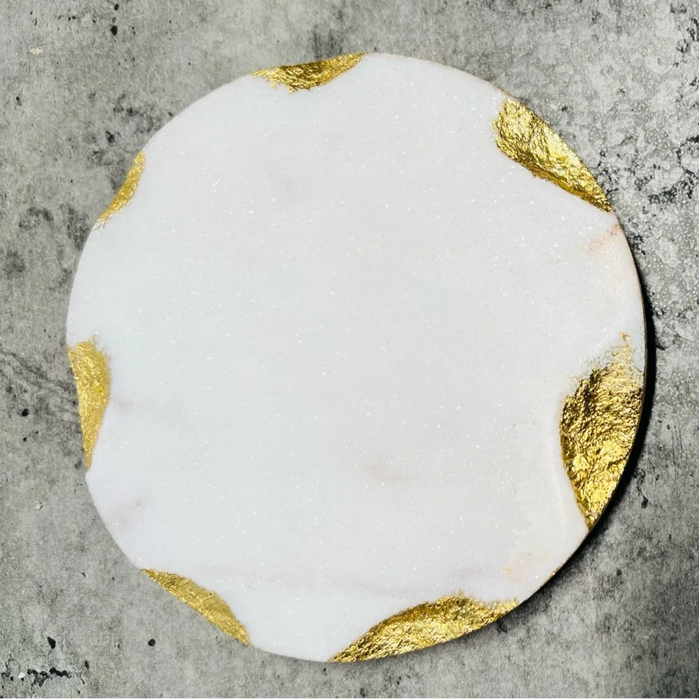 Goldinger Round Gold Edge Marble Coasters